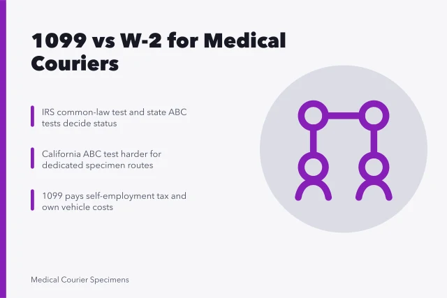 Comparison of 1099 and W-2 medical courier driver classification. Medical Courier 1099 vs W-2: What Owner-Operators Need to Know