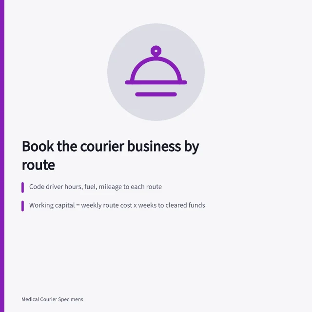 Card on coding medical courier costs by route and tracking cash gap. Keeping the books in a medical courier business: what to record and when
