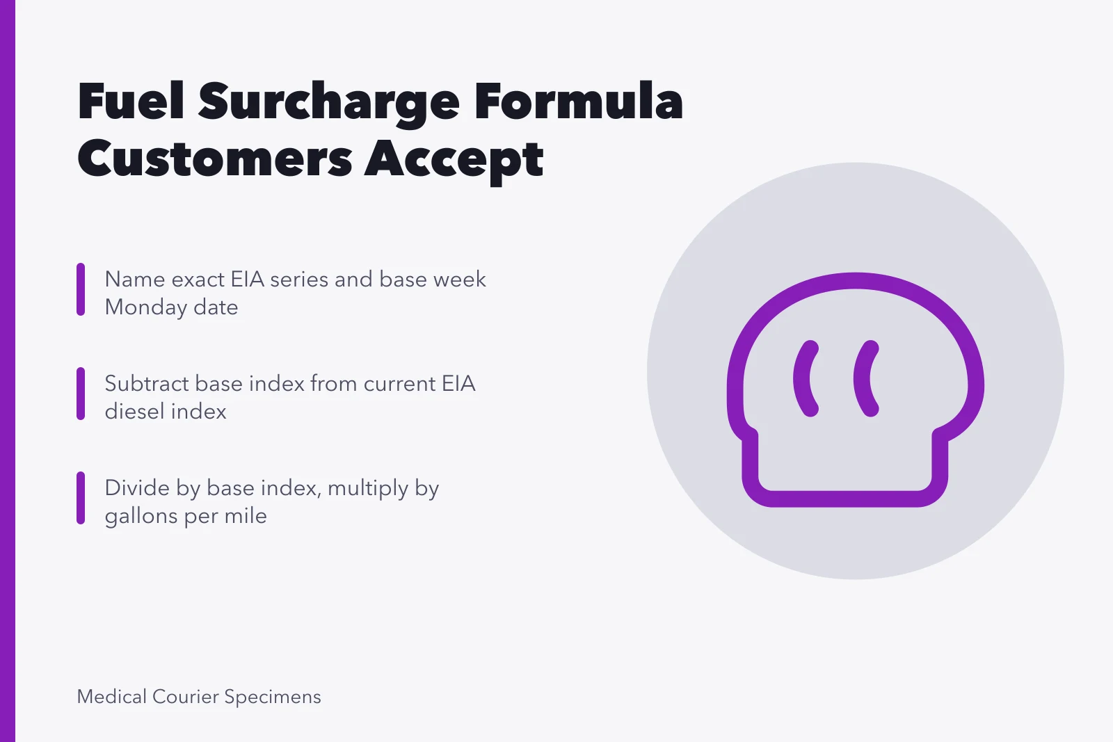 Fuel surcharge formula card with EIA diesel index steps. How to Calculate a Medical Courier Fuel Surcharge That Customers Accept