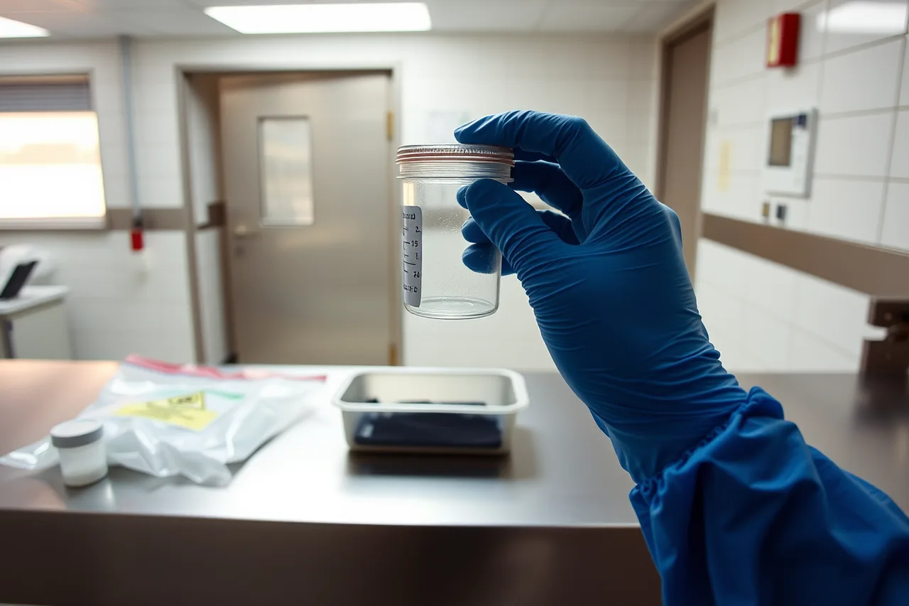 Courier inspecting a specimen container closure and label at handover (Training a new medical courier business employee: the checklist)