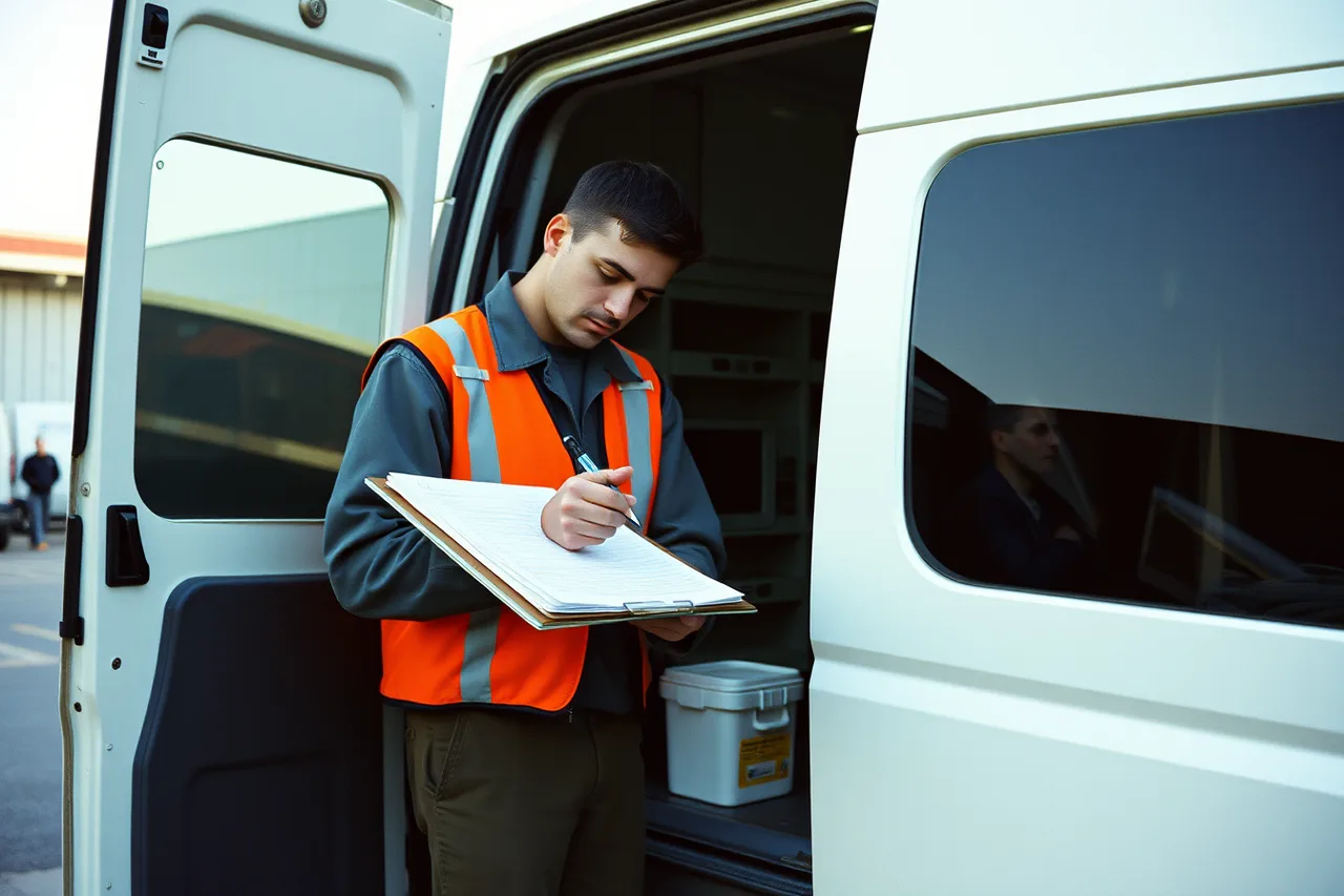 Courier completing a custody and condition record at a stop (Training a new medical courier business employee: the checklist)